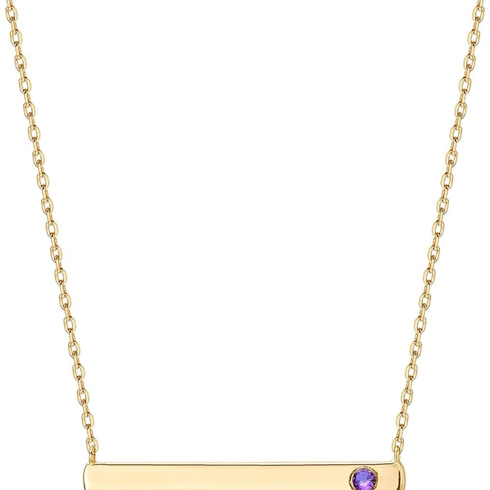 14K Gold Plated Crystal Birthstone Bar Necklace | Dainty Necklace | Gold - Picture 7 of 16